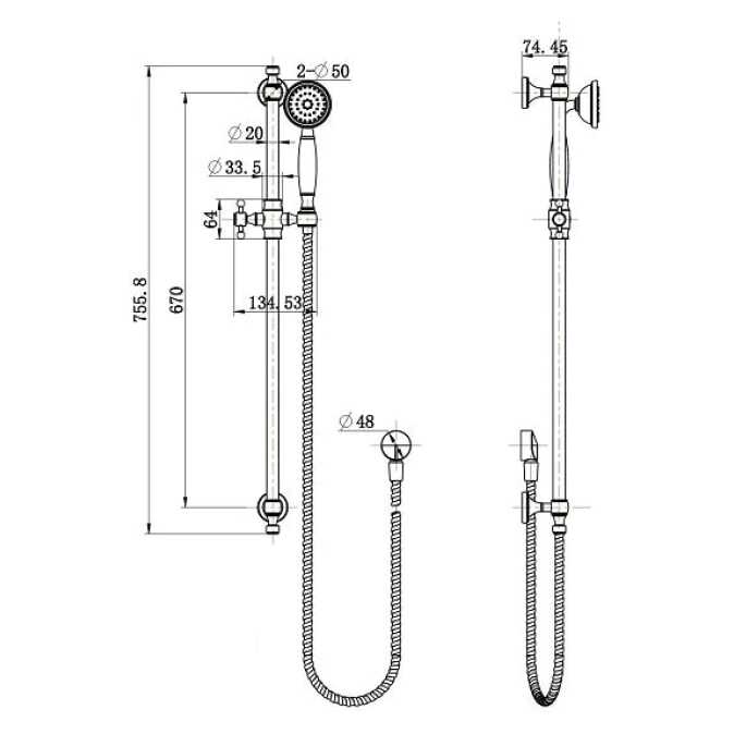 Modern National Bordeaux Traditional Chrome Hand Shower on Rail Set