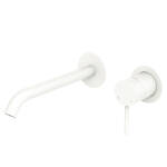 Fienza Kaya Basin/Bath Wall Mixer Set, Round Plates, 200mm Outlet, Matte White