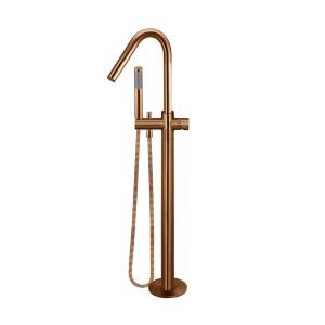 Meir Round Pinless Freestanding Bath Spout and Hand Shower, Lustre Bronze