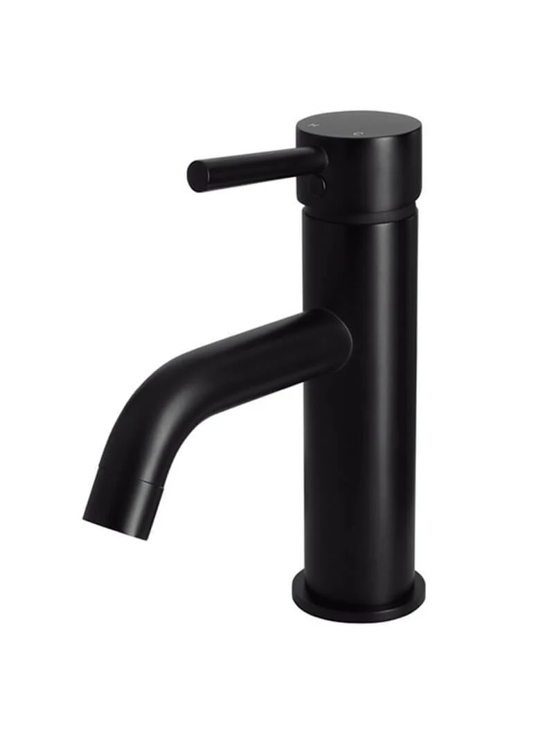 Meir Round Matte Black Basin Mixer with Curved Spout