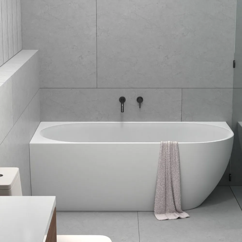 Ovia Vienna 1500mm Left Hand Corner Bath Tub Matte White No Overflow BSD