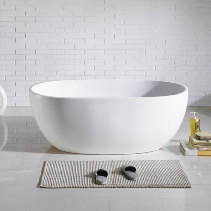 Ovia-Oval-Bathtub-Freestanding-Acrylic-GLOSS-White-Bath-tub-NO-Overflow