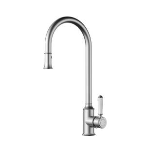 Ikon Clasico Pull-out Sink Mixer with Ceramic Handle Brushed Nickel - Clearance