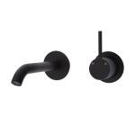 Fienza KAYA UP Wall Basin Bath Mixer Set Matte Black Round Plates 160mm Outlet