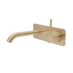 Fienza KAYA UP Wall Basin Bath Mixer Set Urban Brass Square Plate 160mm Outlet