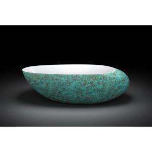 Ovia Ellipse Verdigris Freestanding Solid Surface Cast Stone Bath