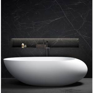 Ovia Ellipse Freestanding Solid Surface Cast Stone Bath Matte White