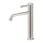 Nero York Straight Tall Basin Mixer With Metal Lever Brushed Nickel