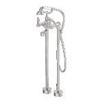 Nero York Freestanding Bath Set With White Porcelain Hand Shower Brushed Nickel
