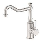 Nero York Kitchen Mixer Hook Spout With White Porcelain Lever Brushed Nickel