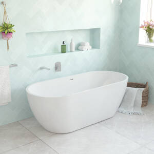 1530mm Ovia Egg Freestanding Bathtub Acrylic Gloss White