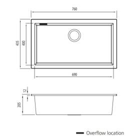 Oliveri Santorini Mega Bowl Undermount Sink Black ST-BL1590UOF